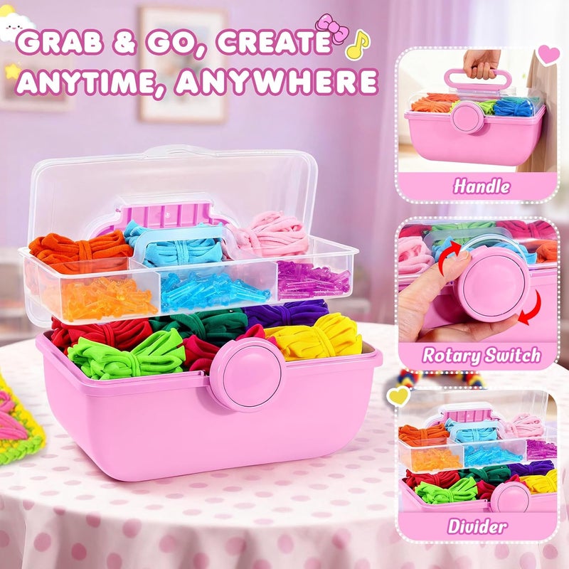 DoubleCare 478 Pcs Weaving Loom Kit with Portable Case, Perfect for Making Handbags, Potholder Maker, Bracelet for DIY Crafters & Makers, Complete Craft Kit with Hooks, Gift for Christmas, Birthday,Pink - Image 4